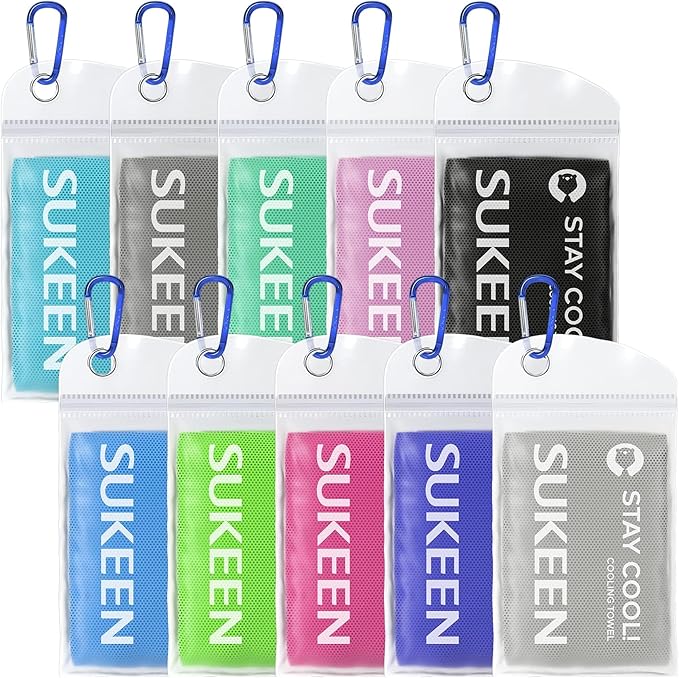 Sukeen 10 Pack Cooling Towels (40"x12"), Neck and Face, Microfiber Cool Towel, Soft Breathable Chilly Towel for Yoga, Golf, Gym, Camping, Running, Workout & More Activities