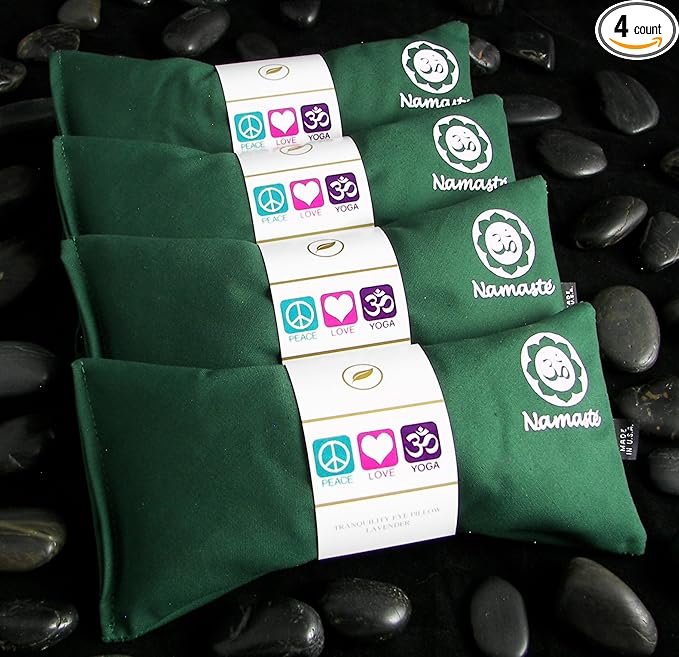 Yoga Eye Pillows - Unscented Eye Pillows - Namaste Hot Cold for Stress, Meditation, Spa, Relaxation Gifts - Made in USA Set of 4 - Green