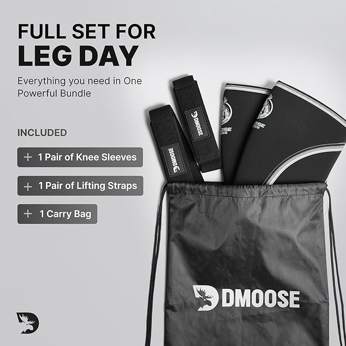 DMoose Fitness Knee Sleeves for Weightlifting (Pair) 78” Knee Wraps for Joint Support, Squats & Powerlifting - Gym Brace Straps for Joint Stability & Pain Relief, USPA & IPL Approved for Men and Women