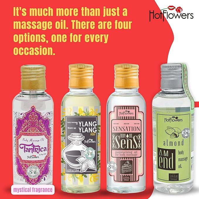 HOT FLOWERS Body Sensual Massage Oil Set for Moisturizer and Nourish The Skin – Women and Couples (Tantrica)