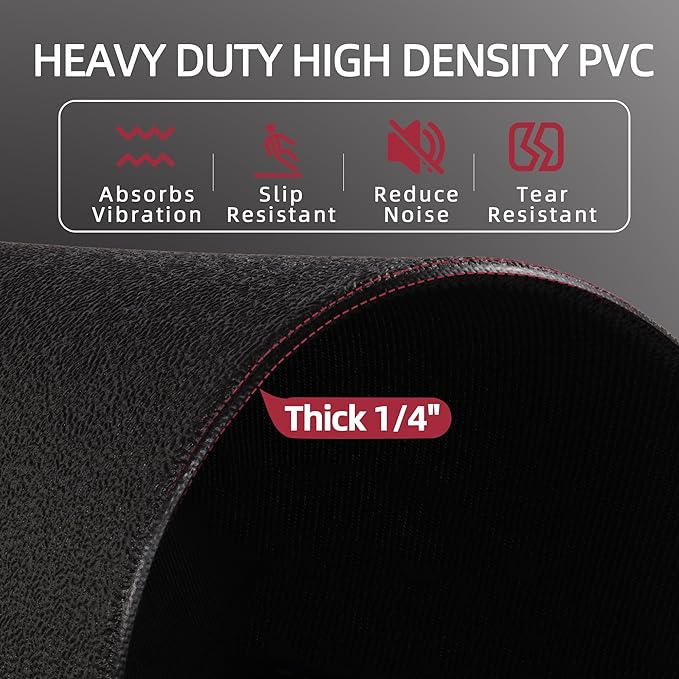 Fitvids High Density Home Gym Treadmill Exercise Bike Equipment Mat, 1/4" Thick, Multiple Sizes