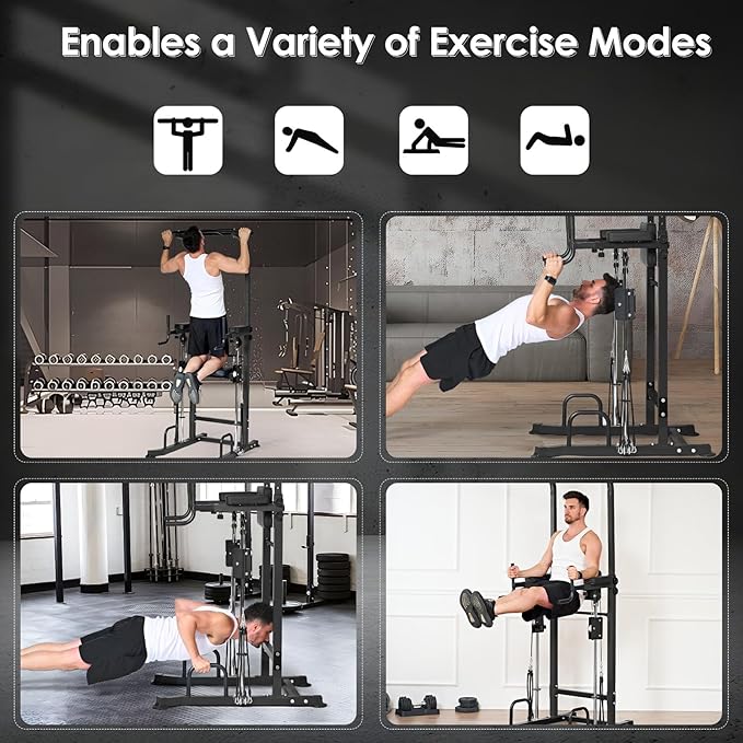 SogesPower Power Tower Dip Station Pull Up Bar for Home Gym Multi-Function Adjustable Height Strength Training Workout Equipment