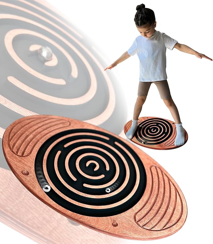 Wooden Balance Board Maze, Fun Fitness Tool for Kids and Adults, Wobble Balance Board, Natural Beech Wood Montessori Toy, Core Strength, Fitness, Training, Physical Therapy