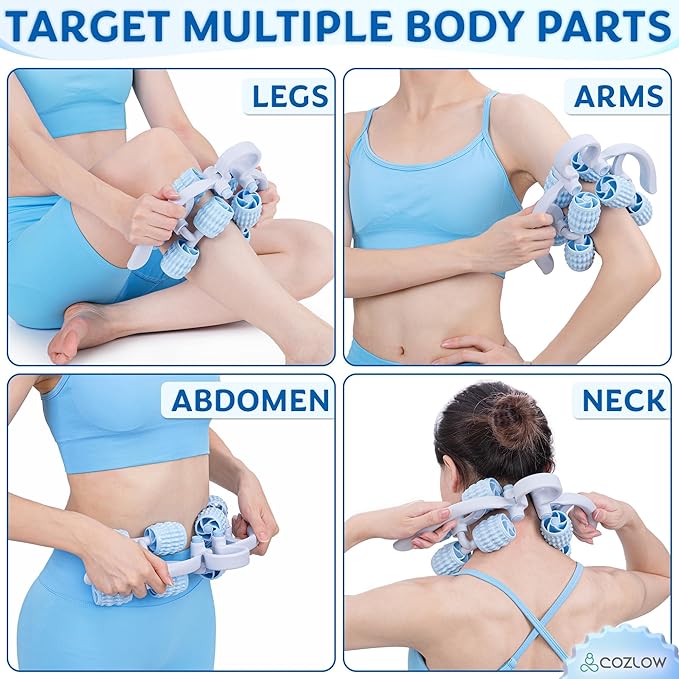 COZLOW Leg Massage Roller - Adjustable Arm Belly Massager Roller Stick to Reduce Cellulite Appearance - Deep Tissue Myofascial Release Tool - Lymphatic Drainage Massaging Tool
