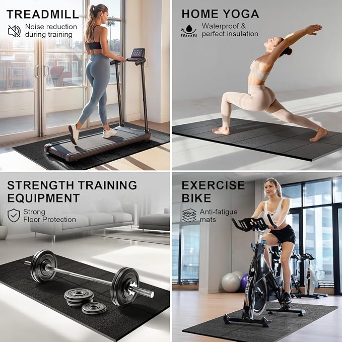 Foldable Treadmill Mat Walking Pads, Bike Exercise Equipment Mat, 1/4" Thick, 63"x30" Anti-Slip Waterproof Floor Protector for Carpet, Home Hardwood, Home Gyms, Workout Fitness Machines, Yoga, Gift