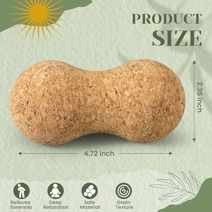 Novabright 2 Pcs Cork Peanut Massage Ball Double Lacrosse Ball Peanut Roller for Myofascial Release, Muscle Relaxation Acupoint Massager for Back, Shoulder, Feet Pain Relief (4.7 Inches)