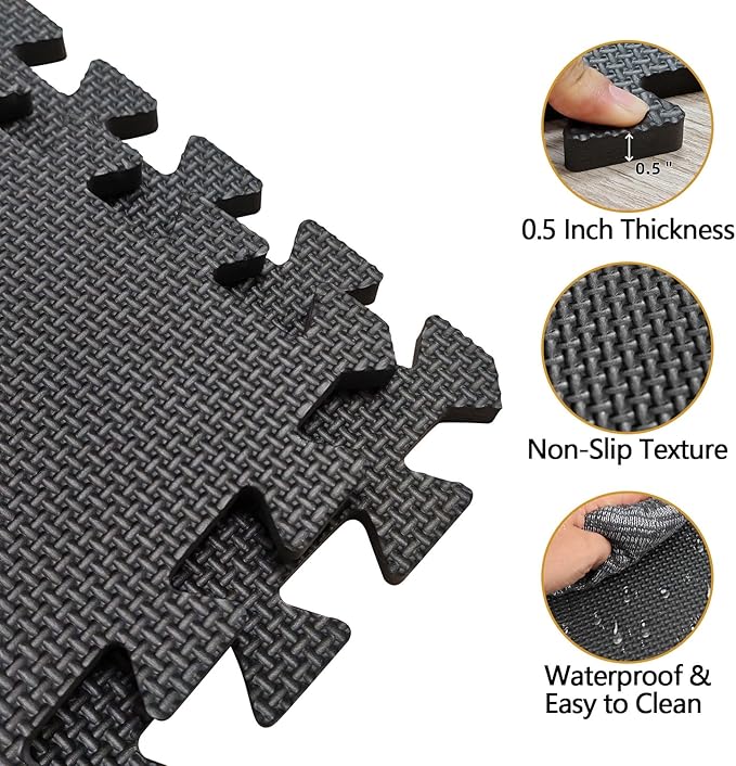 Interlocking Gym Foam Tiles 12 "× 12 ", EVA Foam Gym Flooring for Home Gym, 20 Tiles Non-Slip & Shock-Absorbing Waterproof Floor Mats, Protective Flooring Mat for Workout Equipment, Easy to Store