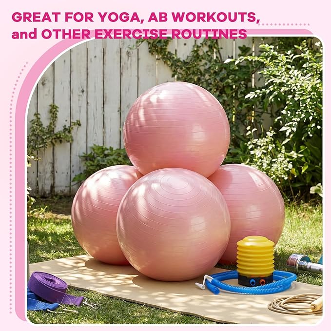 Leyndo 4 Pcs 26 Inch Yoga Exercise Ball Pilates Pregnancy Birthing Fitness Ball with Quick Pump Anti Burst for Improved Posture, Balance, Yoga, Pilates, Training