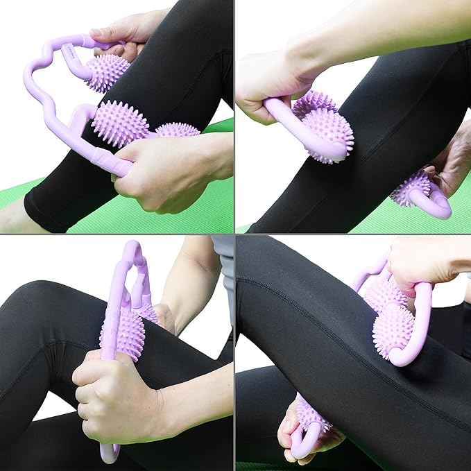 Cellulite Massage Tool Leg Roller. Lymphatic Drainage Massager Muscle Roller with Spiky Balls for Thigh Calf Arm Back Buttock. Fascia Blaster for Circulation Deep Tissue Pain Relief Recovery (Purple)