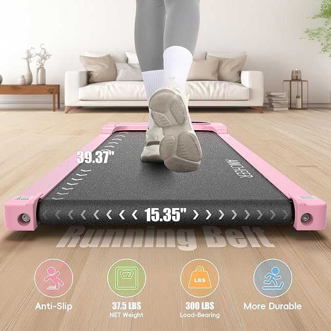 ANCHEER Pink Walking Pad Treadmill - Under Desk Treadmill, 2.5HP Compact Portable Treadmills for Home Small Spaces, Office, Remote Control & LED Display