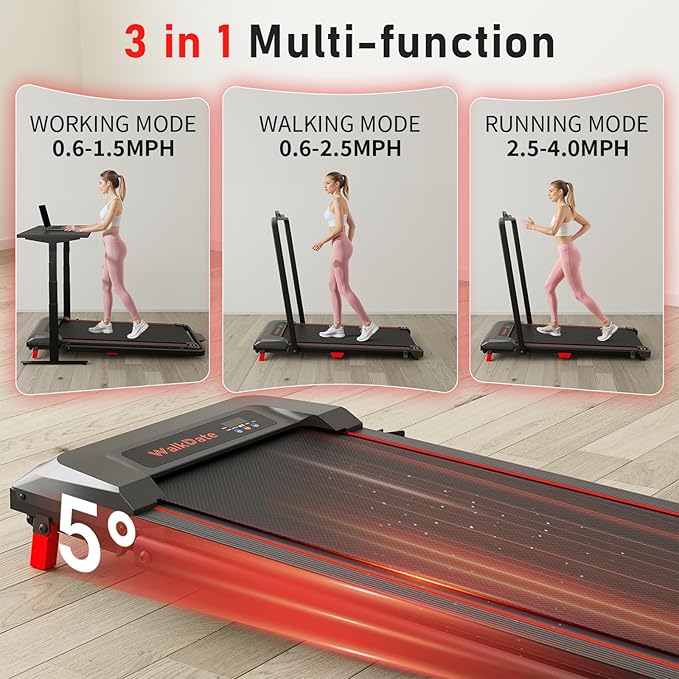 Walking Pad, Incline Walking Pad Treadmill, Under Desk Treadmills 265 Lbs Capacity, 2.5HP Low Noise Portable Running Machine for Home and Office, with LED Display, Remote Control