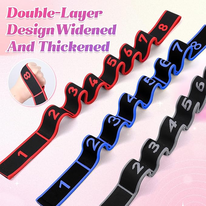 3Pcak Fitness Resistance Band for Stretching and Yoga, Number Stretch Resistance Band with Clear Markings, Fitness Resistance Bands 8-Section Elastic Training Bands