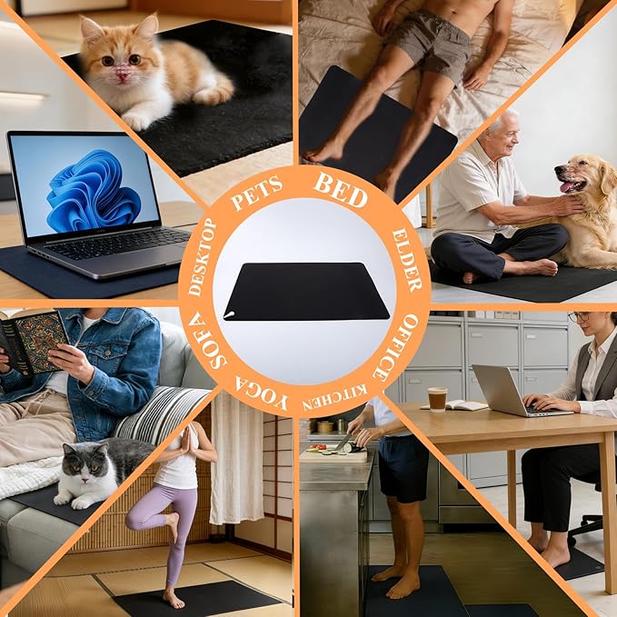 Grounding Mat for Feet, Earthing Grounding Mat for Bed, Pain Relief Earth Connection Therapy for Better Sleep, Meditation, Office, Yoga Grounding Pad with Tester Pen & Cord