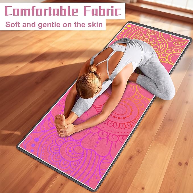 Yoga Towel,Absorbent Yoga Mat Towel for Hot Yoga Non Slip,Stylish Prints,Ideal for Workouts,Hot Yoga,Bikram,Pilates Equipment,72 x 27 in,Pink Flowers
