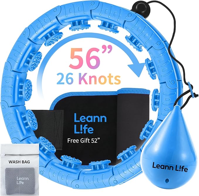 U2-26 Knots 19”- 56”, Weighted Hula Hoop for Adults Weight Loss, Infinity Hoop Plus Size, Children Adults Home Outdoors, Fun Fitness Exercise, Abdominal Toner,Free Waist Trimmer&Wash Bag