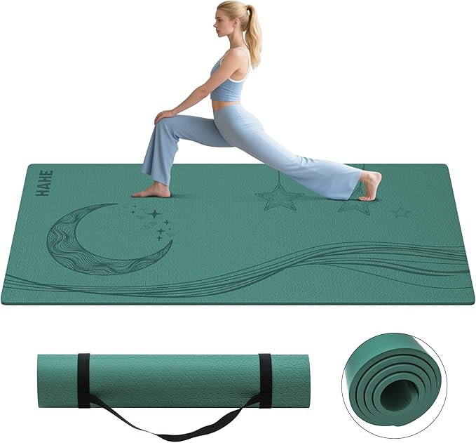 Large Yoga Mat, 72"x40"x0.4"Thick, Extra Wide Exercise Mat, Oversized Non Slip Workout Mat with Strap for Yoga, Pilates, Fitness, Home Gym Studio