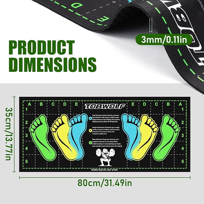31.5'' X 13.8'' Non-Slip Squat Mat with Foot Position, Pro-Grade Exercise Mat Great for Squats, Leg and Lunges, Improving Muscle Activation, Versatility and Safety, Ideal for Home Fitness Enthusiasts