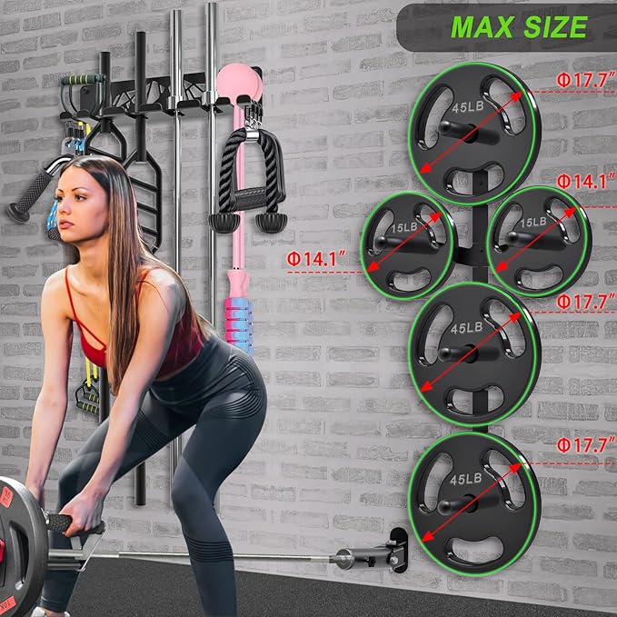 Kipika Weight Plate Storage Rack - Wall Mounted Weight Plate Holder with Durable Steel Construction Organizer for Olympic Plates, 1000lb Capacity, Space-Saving for Home Gym