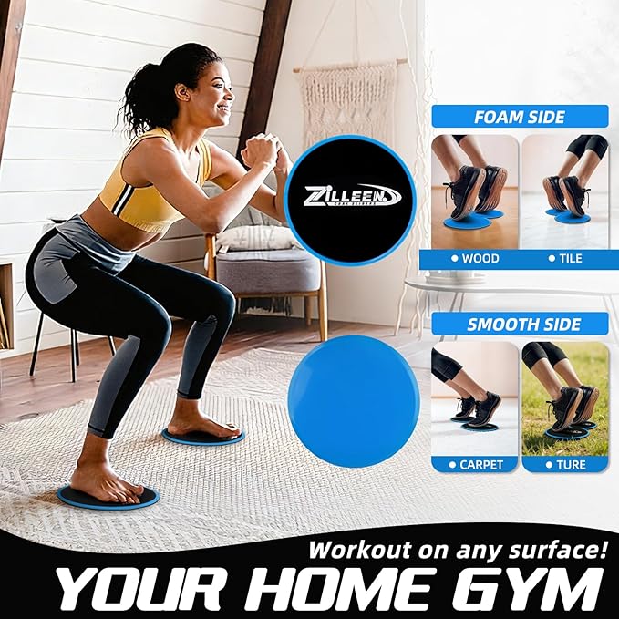 ZILLEEN Exercise Sliders for Working Out Fitness Discs for Pilates Women Men, 2 Pack