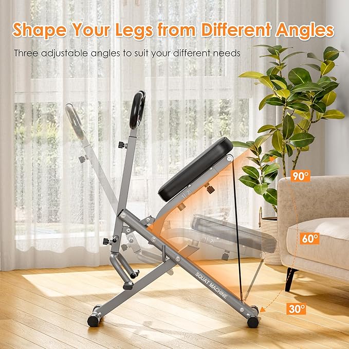 DlandHome Squat Machine, Squat Rowing Machine with Adjustable High-Strength Resistance Band for Home Gym, Foldable Leg Glute Trainer for Full Body 330lbs