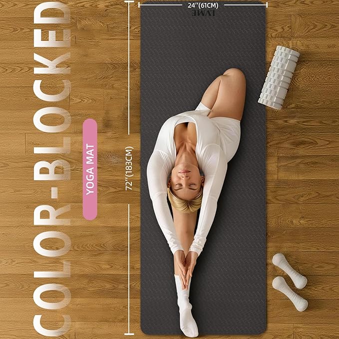 Yoga Mat Non Slip, Anti-Tear 1/4 Thick TPE Yoga Mats for Women and Men, 72"x24" Exercise & Fitness Mat with Carrying Strap, Workout Mats for Yoga, Pilates and Floor Exercise