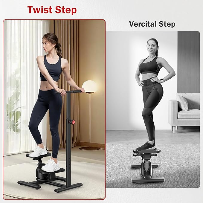 Steppers for Exercise at Home,Mini Stair Stepper with Handlebar and Resistance Bands,Stair Step Workout Machine,Total Body Cardio Equipment, Optional Twist Motion,Non-Slip Pedals – 300 LB Max Weight
