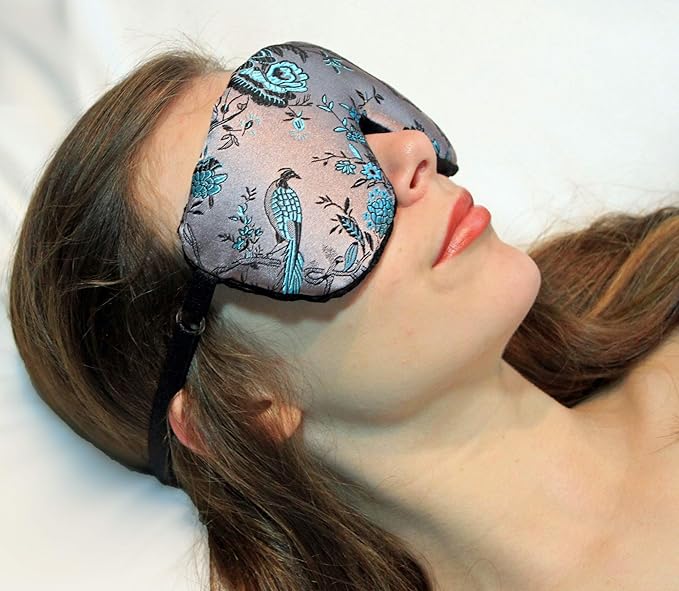 Handmade Weighted Sleep Eye Mask Yoga Pillow - Flax Seed Fill - Lavender Scented - Birds in Paradise - TEMFL-BP