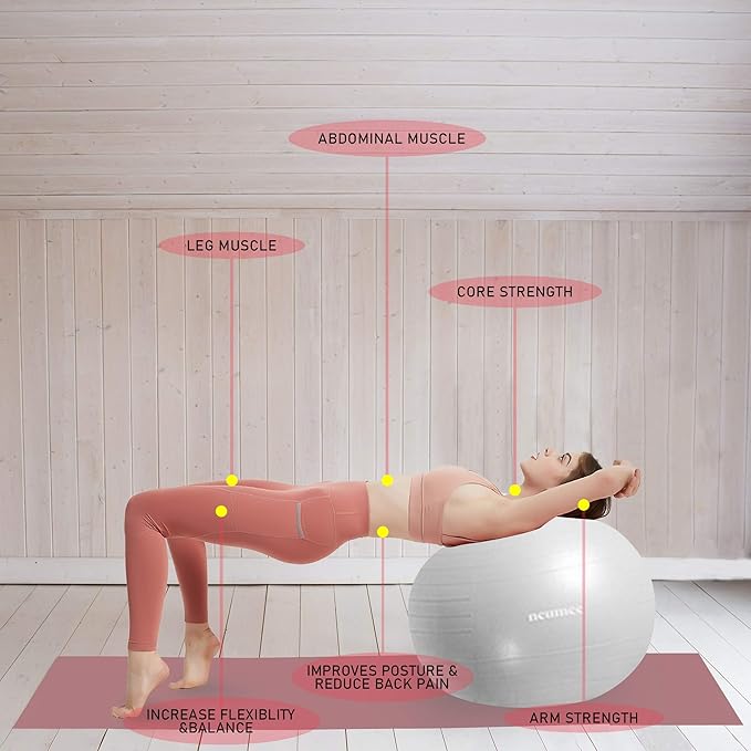 Yoga Ball Chair with 65cm Exercise Ball & 2 Resistance Bands, Stability Base for Home Office, Yoga, Pilates & Fitness, Balance Ball for Posture, Core Strength & Low Impact Workouts