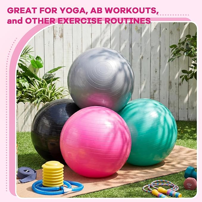 Leyndo 4 Pcs 26 Inch Yoga Exercise Ball Pilates Pregnancy Birthing Fitness Ball with Quick Pump Anti Burst for Improved Posture, Balance, Yoga, Pilates, Training
