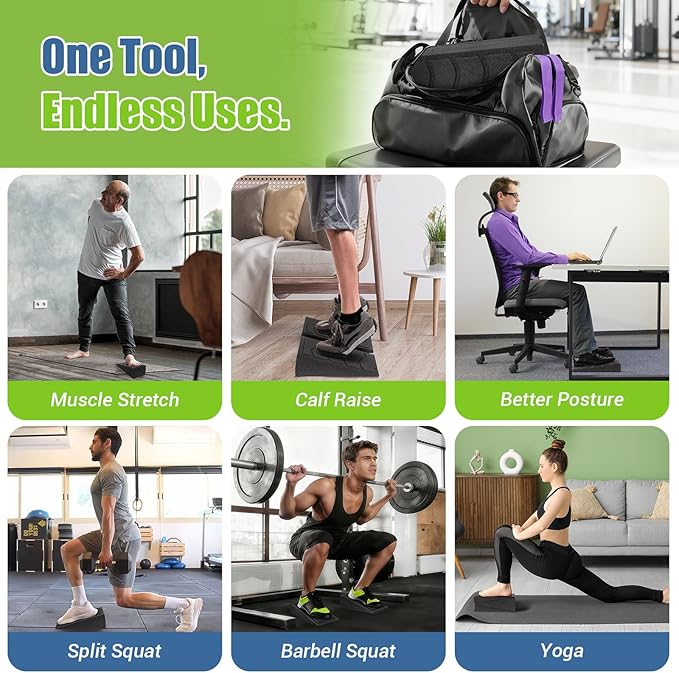 Squat Wedge Block, 5 Adjustable Angles Slant Board for Calf Stretching with Stretching Strap & Poster, 520 LBS Heel Elevated Squat Wedge Capacity for Yoga, Ankle Physical Therapy & Mobility