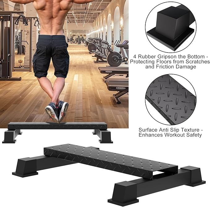 Calf Raise Block, Heavy-Duty Steel Calf Trainer, Multifunctional Standing Calf Workout Bar for Stretching, Squat, Foot Flexibility, Anti-Slip Solid Platform for Home Gym (Straight Board)