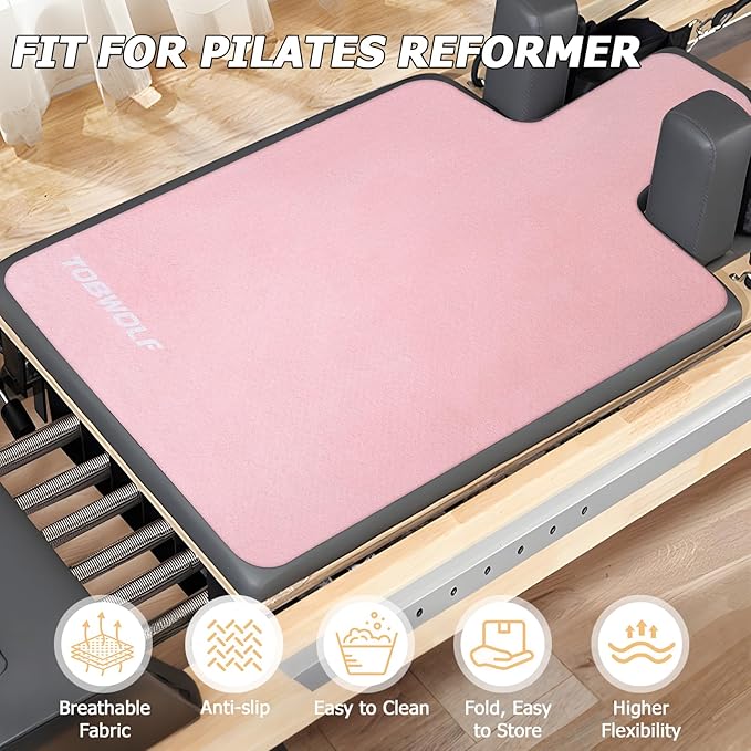 Pilates Reformer Mat Towel - 39in x 24in Non-Slip Suede Pilates Reformer Mat Cover for Pilates Enthusiast to Practice, Lightweight - Soft Surface - Silicone-Backing, Sweat-Wicking, Quick-Drying