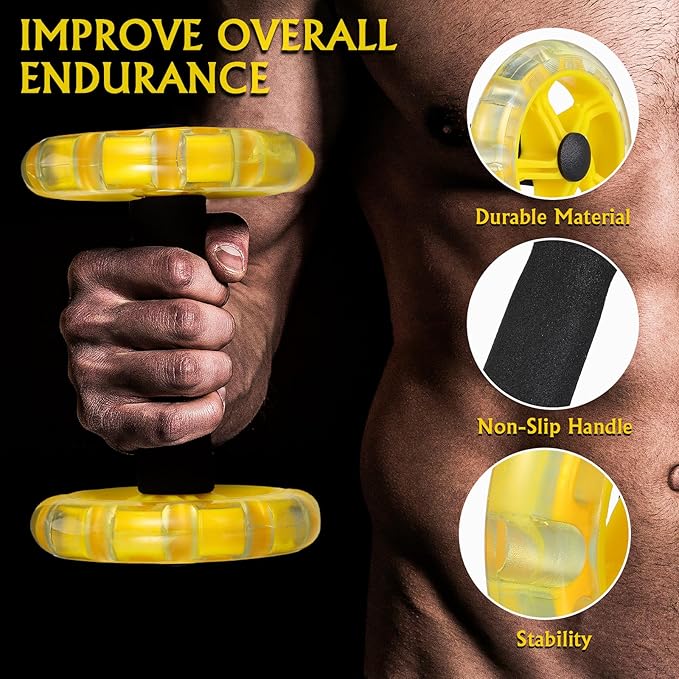 Fitness Wheel Twin-wheel Ab Roller for Core Strength Training, Yellow Abdominal Exercise Device for Men and Women, Home Gym Fitness Equipment for Weight Loss and Tummy Shaping