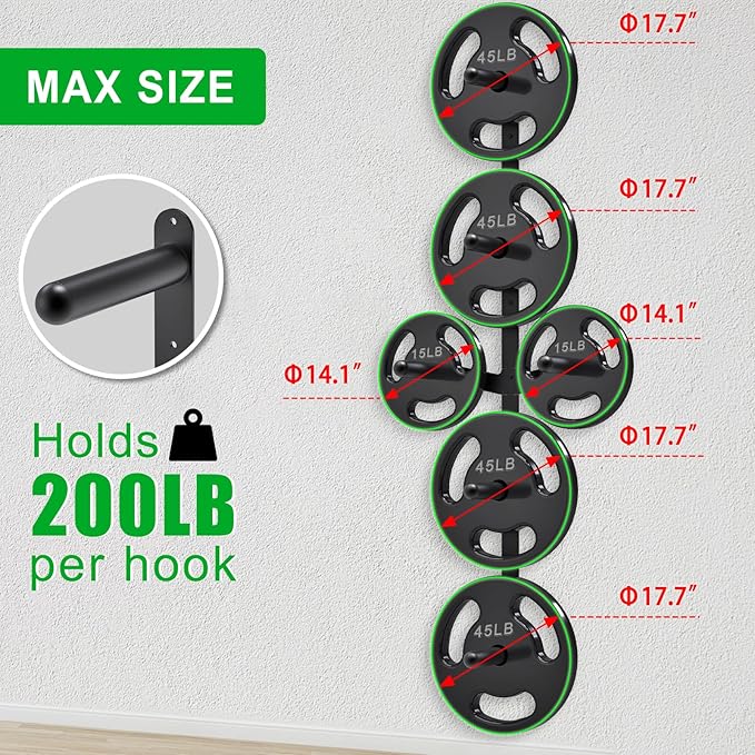 Kipika Weight Plate Storage Rack - Wall Mounted Weight Plate Holder with Durable Steel Construction Organizer for Olympic Plates, 1000lb Capacity, Space-Saving for Home Gym