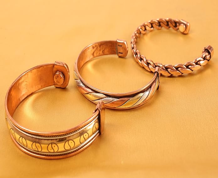 Touchstone copper bracelets | gift for men women |adjustable 100% pure solid real magnetic jewelry | handmade bracelet set combo | rope braided tibetan bangles.