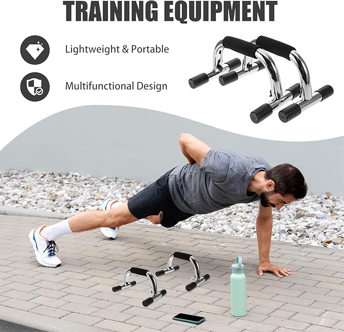 Push up Bars Pushup Handles Steel I-beam Frame Non-slip Push up Stands for Home Gym Strength Training Core Workout Equipment, 2pcs Silver
