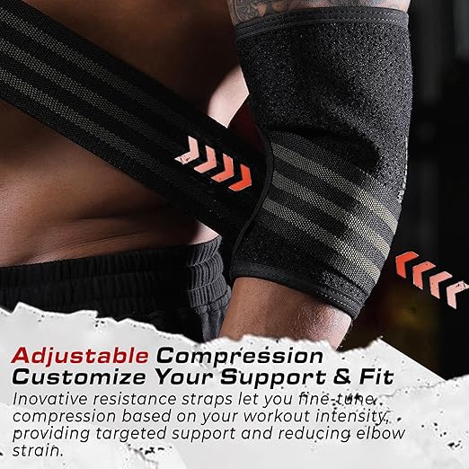 TAVIEW Elbow Sleeves with Adjustable Wrap, 5mm Neoprene, 7mm Compression Support Brace for Weightlifting (1 PCS(2 in1), L)