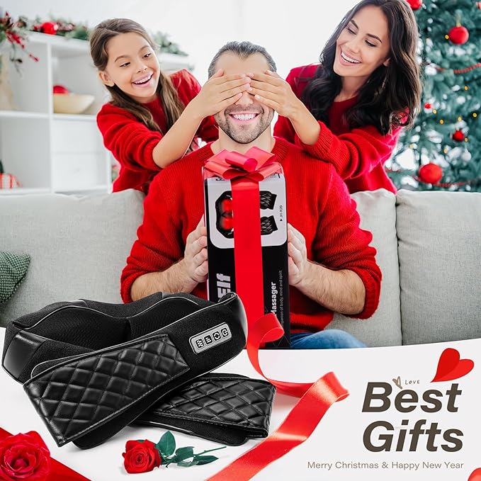 Blue Elf Shiatsu Electric Neck Back Massager Pillow 3D Kneading with Heat for Shoulder, Lower Back, Foot, Leg Muscles Pain Relief Relax in Car Office and Home (Black)