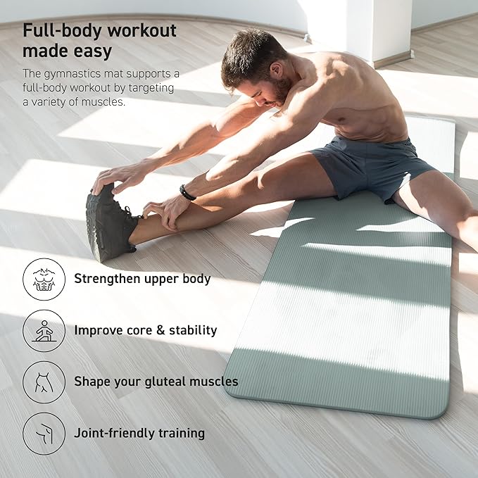 Yoga Mat Premium Non Slip Thick – Extra Comfortable Exercise Mat for Home Workouts, Pilates, Stretching & Gym – Cushioned NBR Foam, Gym Mat with Strap, for Women & Men