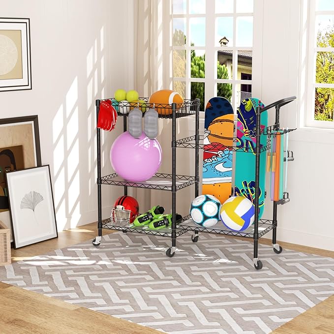 SINGAYE Dumbbell Rack Stand With Yoga Mat Storage, Gym Equipment Organizer, Cart for Workout Room, Home Gym With Hooks and Wheels