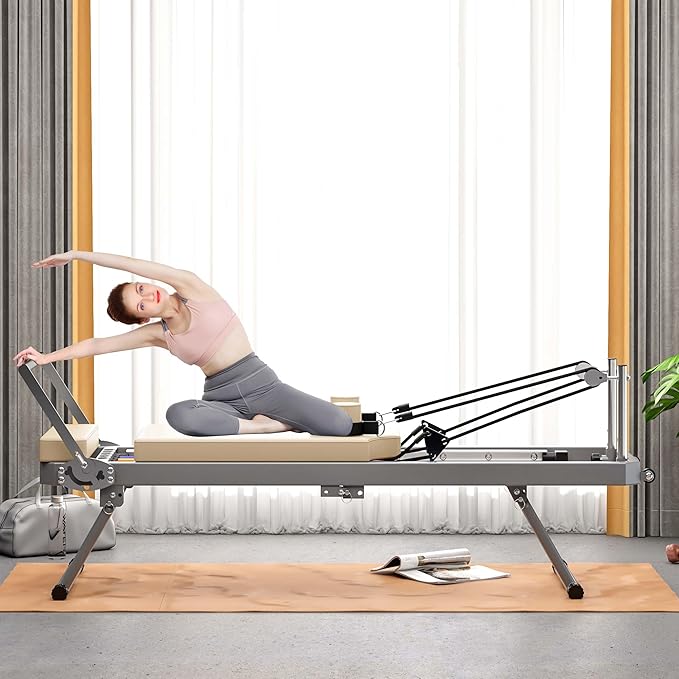 Portable Pilates Reformer Machine for Home, Foldable Reformer Pilates Machine with Dual Resistance, Compact Design, Smooth Glide Rails, Space-Saving