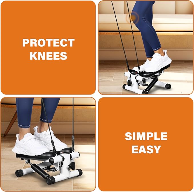 YSSOA Mini Stepper with Resistance Band, Stair Stepping Fitness Exercise Home Workout Equipment for Full Body Workout