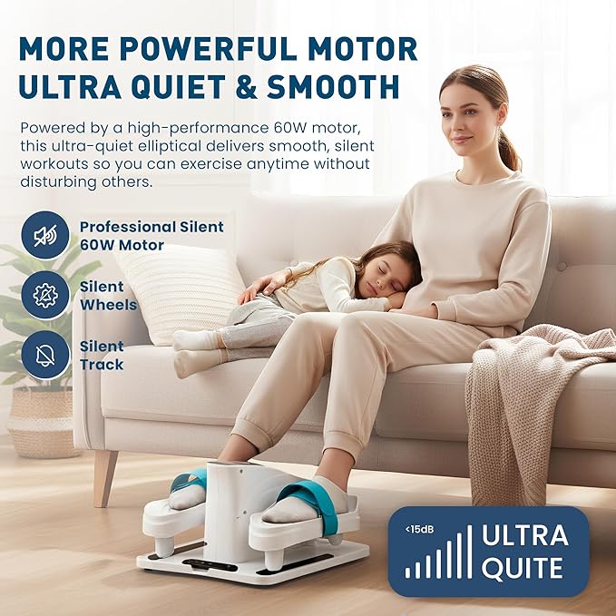 Under Desk Elliptical Machine – Electric Seated Pedal Exerciser for Seniors & Adults, Quiet Ellipse Leg Exerciser with 12-Speed Corded Electric Control, Remote, LCD Foot Pedals for Home Office Workout