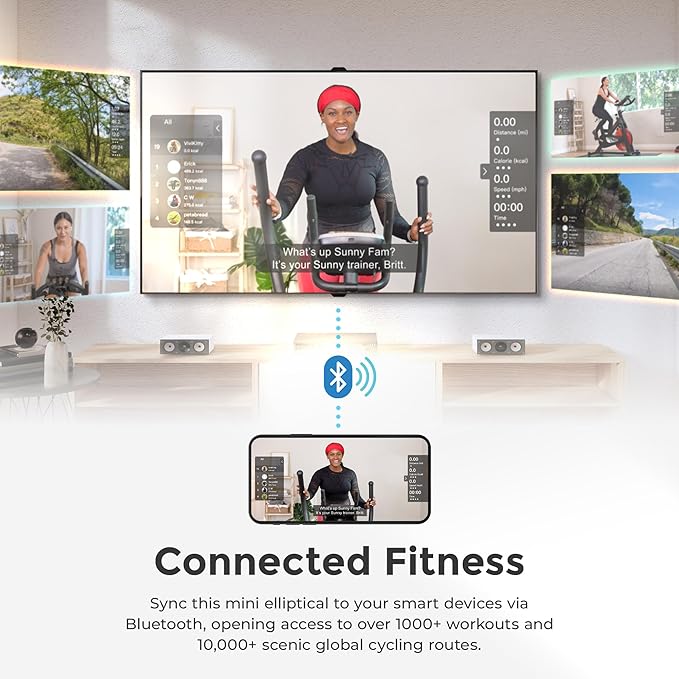Sunny Health & Fitness Under Desk Elliptical Machine, Portable Sitting or Stand Peddler Exerciser for Seniors Home Office, SunnyFit App Access via Bluetooth with Optional Handlebar or Resistance Band