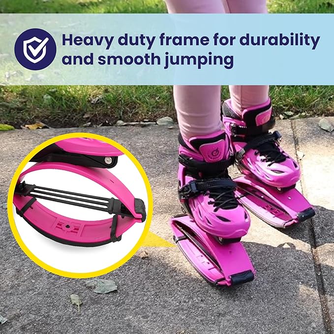 New Bounce Jumping Shoes for Kids - Premium Moon Boots - Durable Kangaroo Jumpers - Strong, Safe and Adjustable Fit, Perfect for Exercise and Fun - New & Improved Edition (Large, Pink)