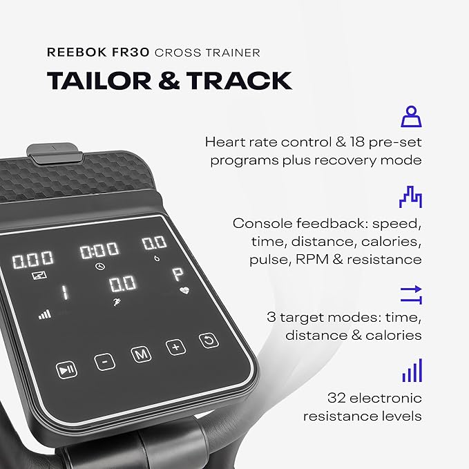 Reebok FR20 Home Elliptical Cross Trainer, Black, Cardio Exercise, 8 Resistance Levels, 264 lb. Capacity, Plus 60 Day Free Kinomap Membership
