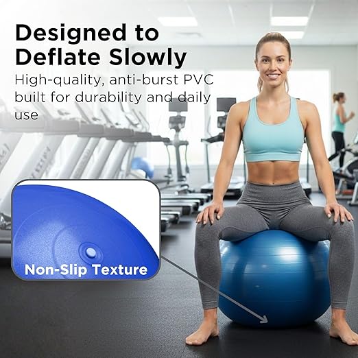 THERABAND Pro Series Exercise Ball, 30" Blue Stability Ball for 6'2"–6'8" Users, Anti-Burst Yoga & Pilates Ball, Balance & Core Trainer, For Athletes Fitness at Gym & Home