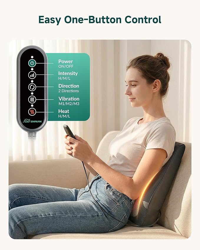 Snailax Back Massager for Back Pain Deep Tissue, Shiatsu Lower Back Neck Massager with Heat, 3D Kneading Massage Pillow for Neck Shoulder Legs, Gifts for Mom, Dad, Women