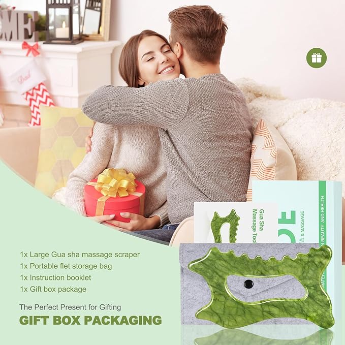 6-in-1 Jade Stone Body Gua Sha Facial Tools - Lymphatic Drainage Tool, Face Sculpting Tool & Acupressure tool - Body Guasha Tool, Trigger Point Massage Tool for Fascia Massage Valentine's Day Gifts