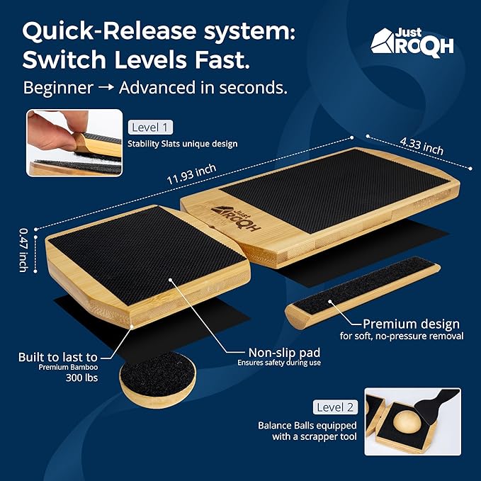 Ankle Balance Board & Ankle Strengthener for Rehab & Physical Therapy – Single Leg Bamboo Axis Board with Quick - Release System, 2 Training Levels & Scraper Tool